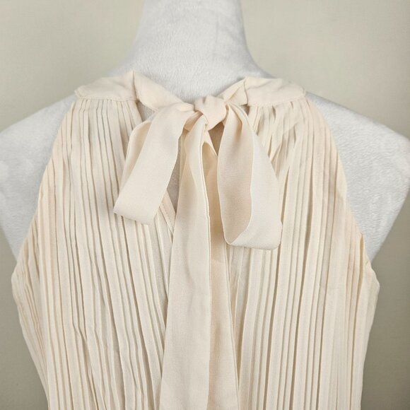 Womens Small Elegant Halter Neck Pleated Tiered Maxi Cream Dress Sleeveless - Picture 10 of 13